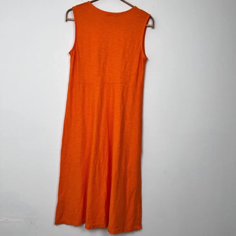 CUT LOOSE‎ XS Linen Cotton Jersey Tuck Shift Dress Orange Sleeveless Lagenlook